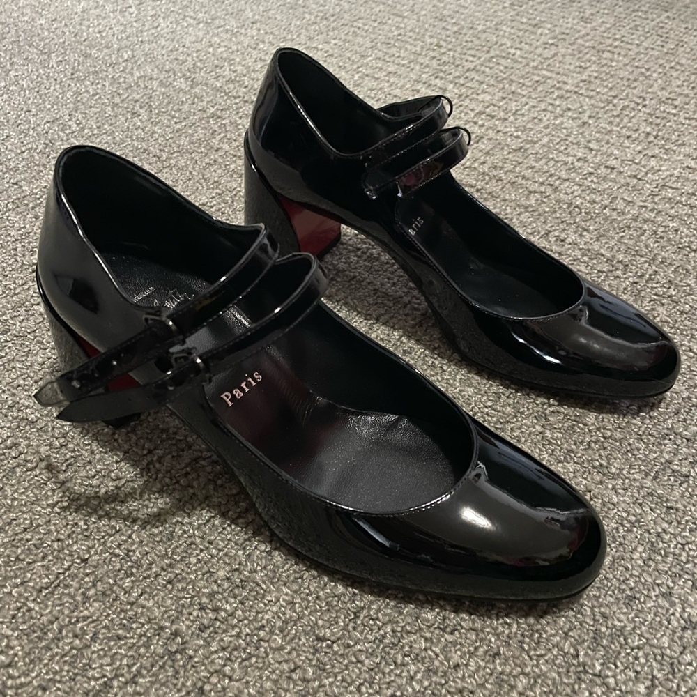 Christian Louboutin Black Patent Leather Heels Miss Jane 55M